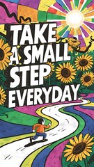 Obraz premium Take a Small Step Everyday colorful background and text (T-shirt Design Motivational Quote, Illustration ,Typography)