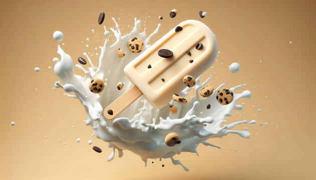 elicious Cookies and cream flower popsicle ice cream bar splashing 