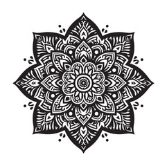 Mandala with floral ornament pattern, mandala silhouette vector isolated on white background