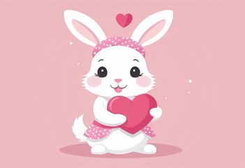 Obraz premium Kawaii White Rabbit Maid Illustration for Kids Room Decor 