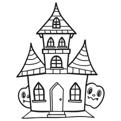 Halloween haunted house vector, black and white Halloween Haunted House coloring Page