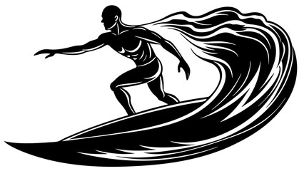 High-Quality Surfer on Wave Art for Ocean and Adventure Graphics