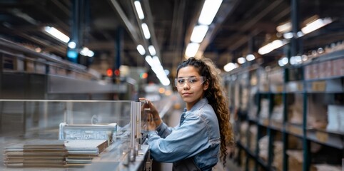 Young Female Supervisor in Protective Gear Inspecting Products in a Laboratory.Generated image