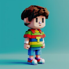 3d pixel art toy boy with copy space background. generated ai