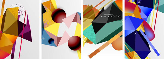 Geometric elements in abstract poster composition set. Vector illustration For Wallpaper, Banner, Background, Card, Book Illustration, landing page