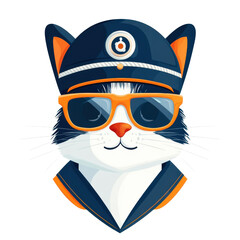 Fototapeta premium A cat wearing sunglasses and a hat with a logo on it