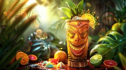 Fototapeta premium Tropical Tiki Cocktail with Pineapple and Lime