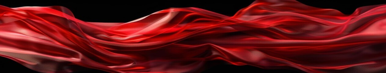 Obraz premium Ethereal Red Silk Drapes Gracefully Flowing on a Black Background, a Conceptual Image of Motion and Elegance