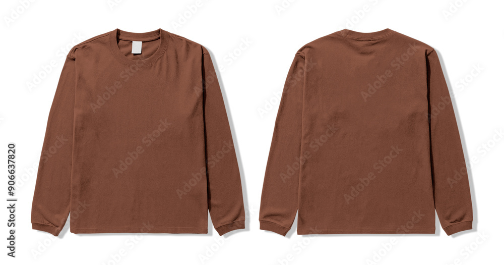 Wall mural brown long sleeve t shirt mockup, front and back view