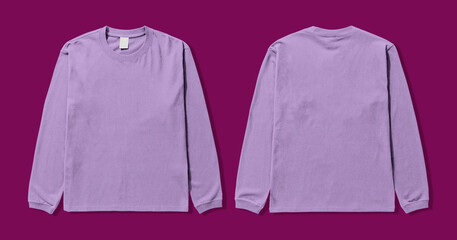 Blank lavender long sleeve t shirt mockup, front and back view