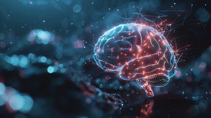 Fototapeta premium A digital rendering of a human brain with glowing connections.
