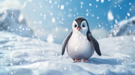 Cute Penguin in Winter Wonderland