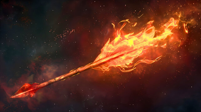 A fire arrow coated with tar to ignite more easily, soaring in a specific direction.