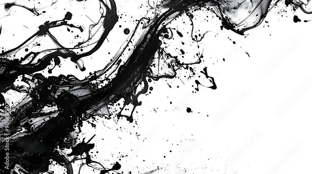 Aufkleber dynamic black ink splashes creating intricate patterns on a clean white background, inspired by japa