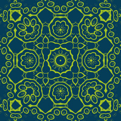 abstract tropical pattern in dark blue, red, yellow, and green shades, creating a balance between calmness and energy. Ideal for interiors, adding exoticism and vibrancy