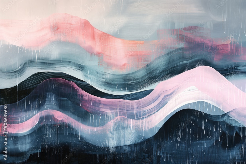 Poster abstract painting featuring flowing lines and soft, muted colors creating a sense of calm and rhythm