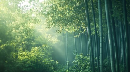 Obraz premium Serene Kyoto bamboo forest with ample space for text overlay.