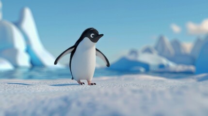 Fototapeta premium A Cute Penguin Walking on the Ice
