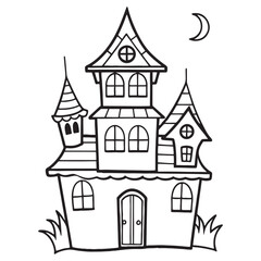 Halloween haunted house vector, black and white Halloween Haunted House coloring Page