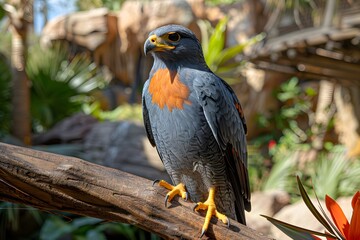 Obraz premium Beautiful Falcon Perched on a Branch in Tropical Garden - Nature, Wildlife Photography for Print