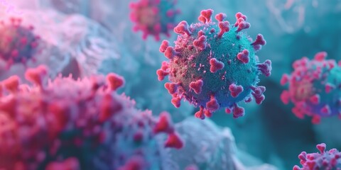 An up-close, highly detailed view highlighting the distinctive structure of the COVID-19 virus with its spiked protrusions.