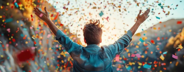 A realistic photo of a person celebrating a promotion or achievement, symbolizing career success