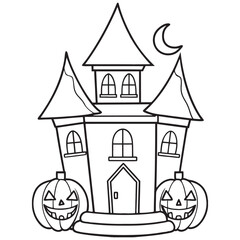 Halloween haunted house vector, black and white Halloween Haunted House coloring Page