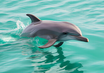 Naklejka premium Dolphin Swimming in Turquoise Waters
