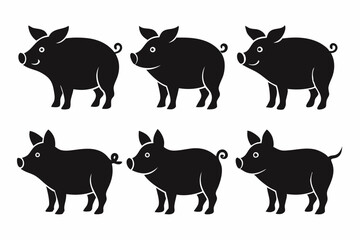 Pig silhouettes set. Vector illustration