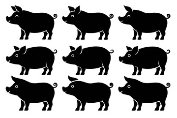 Pig silhouettes set. Vector illustration