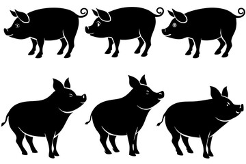Pig silhouettes set. Vector illustration