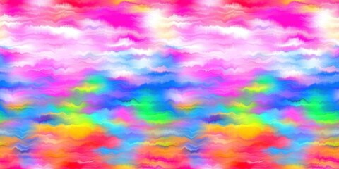Modern rainbow blur summer seamless border pattern for a funky hippy mood. Wavy blur bleed melt ink banner edging effect in vibrant gradient tie dye colors.  © Limolida Studio