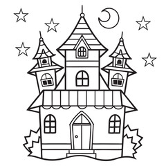 Halloween haunted house vector, black and white Halloween Haunted House coloring Page