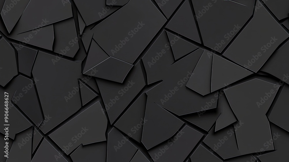 Poster textured black panels create an intricate arrangement of geometric shapes, showcasing depth and cont