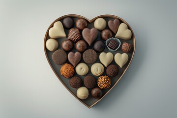 Chocolates in a heart shape on a white background