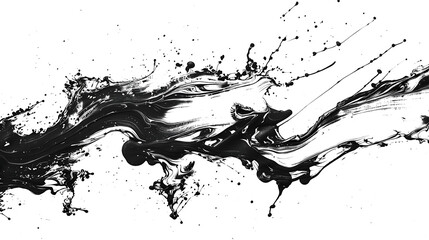 Dynamic black ink splashes creating intricate patterns on a clean white background, inspired by Japanese calligraphy