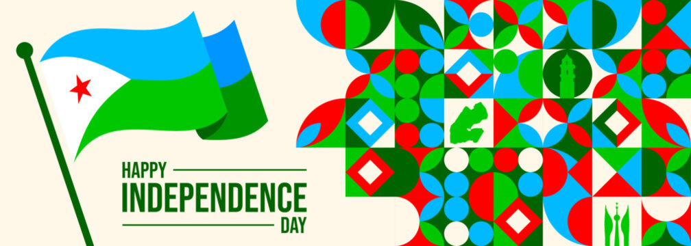 Djibouti Wavy Flag Independence Day Banner Background