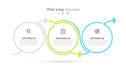 Fototapeta premium Vector thin line elements for infographic label design with marketing icons and 3 steps and options. Can be used for workflow diagram, info chart, business presentations.