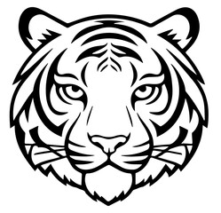 black and white tiger head shape silhouette outline vector illustration 