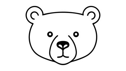 very simple vector cute bear face illustration on white background, silhouette outline of a bear face