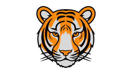 simple cartoon orange tiger head vector illustration on white background, beautiful tiger face illustration in vector 