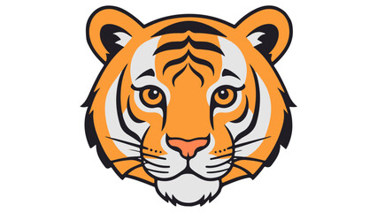 simple cartoon orange tiger head vector illustration on white background, beautiful tiger face illustration in vector 