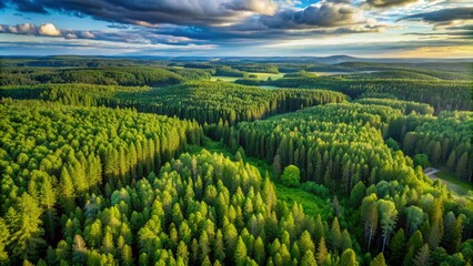 Fototapeta premium Aerial top view of summer green trees in the forest. 