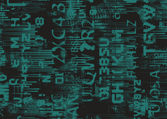 Glitch distorted grungy abstract forms . Cyber punk seamless pattern texture. Halftone dots .Futuristic background . Glitched shapes with dots and lines .Screen print endless pattern texture