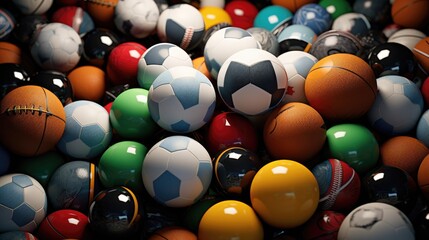 Assorted sports balls scattered on a clean surface