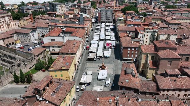 Aerial view of the historic center of the town of Sassuolo in the province of Modena