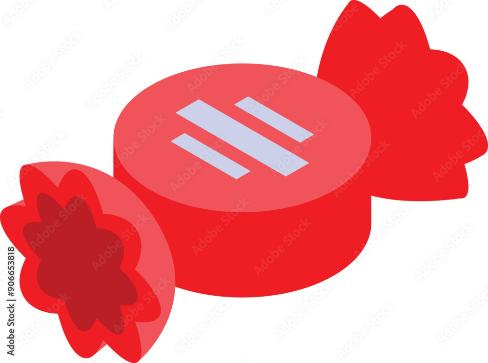 Poster red round candy in a wrapper lying on a white background