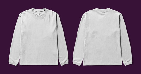 Blank white long sleeve t shirt mockup, front and back view.