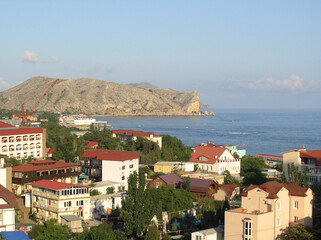 View of Sudak and Cape Alchak on a summer day