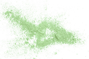 Green powder isolated on transparent background.